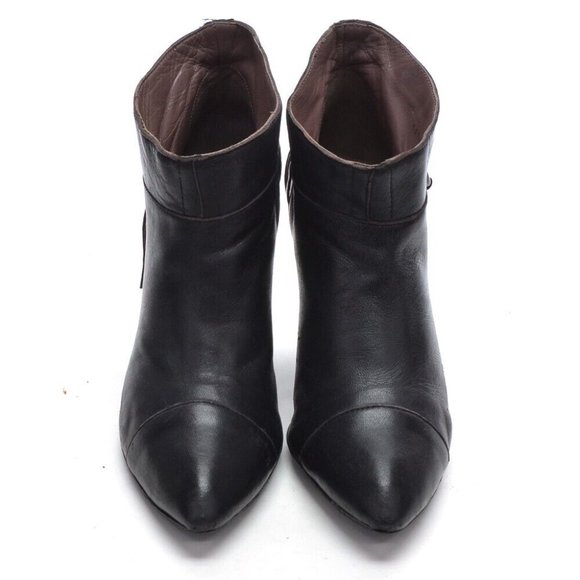 Hugo Boss Black Leather Pointy Toe Heeled Booties 37 - Picture 3 of 6